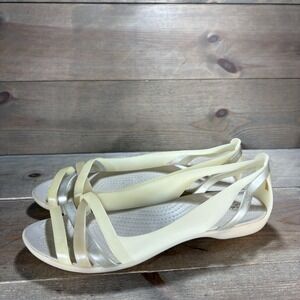 crocs isabella huarache womens size 8 shoes beige slip on comfort flat sandals